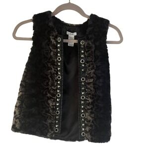 Cache Y2k Faux Fur Vest Studded Embellished Black Brown Animal Print S Small‎